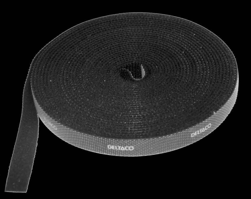 Deltaco borrelås på rull – svart, 10 mm x 5 m