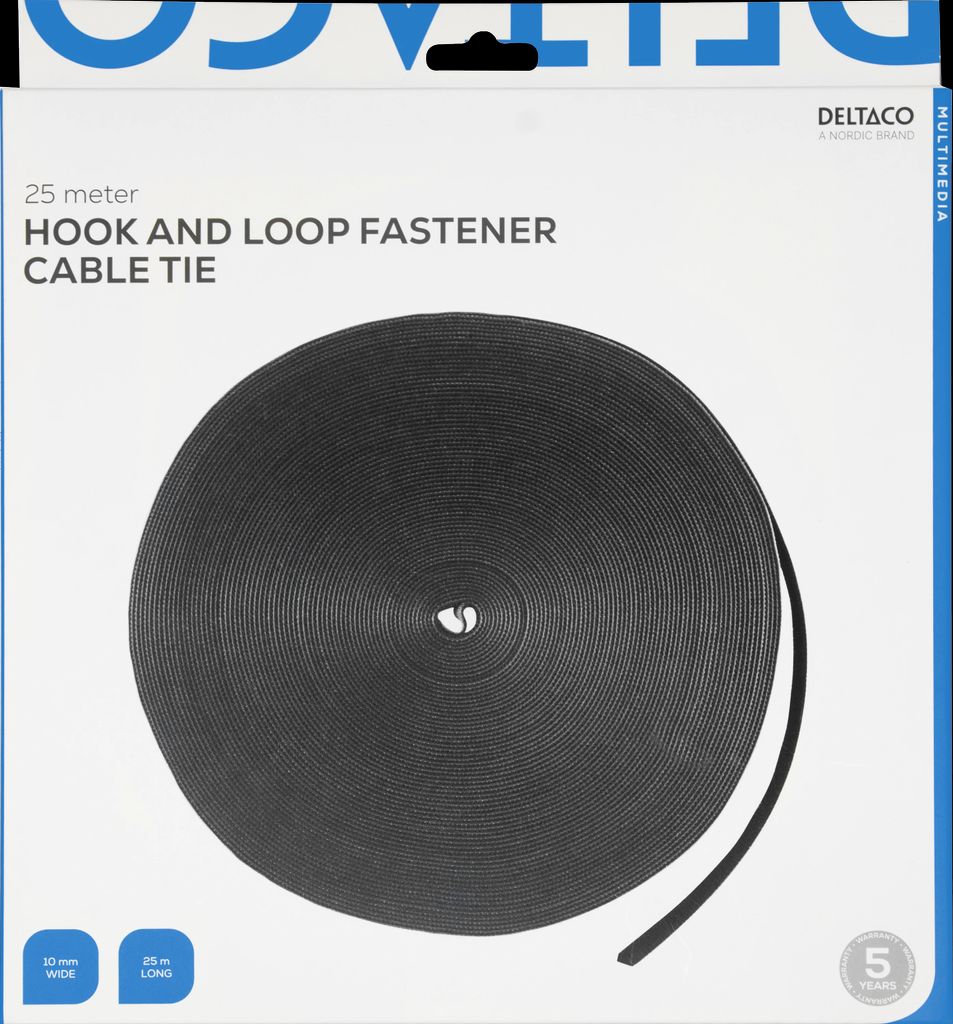 Deltaco borrelås på rull 10 mm – svart 25 m