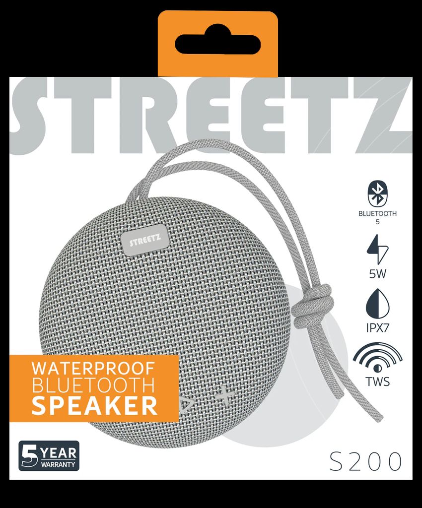 Streetz Vandtæt Bluetooth Højttaler IPX7 TWS 5W – Grå
