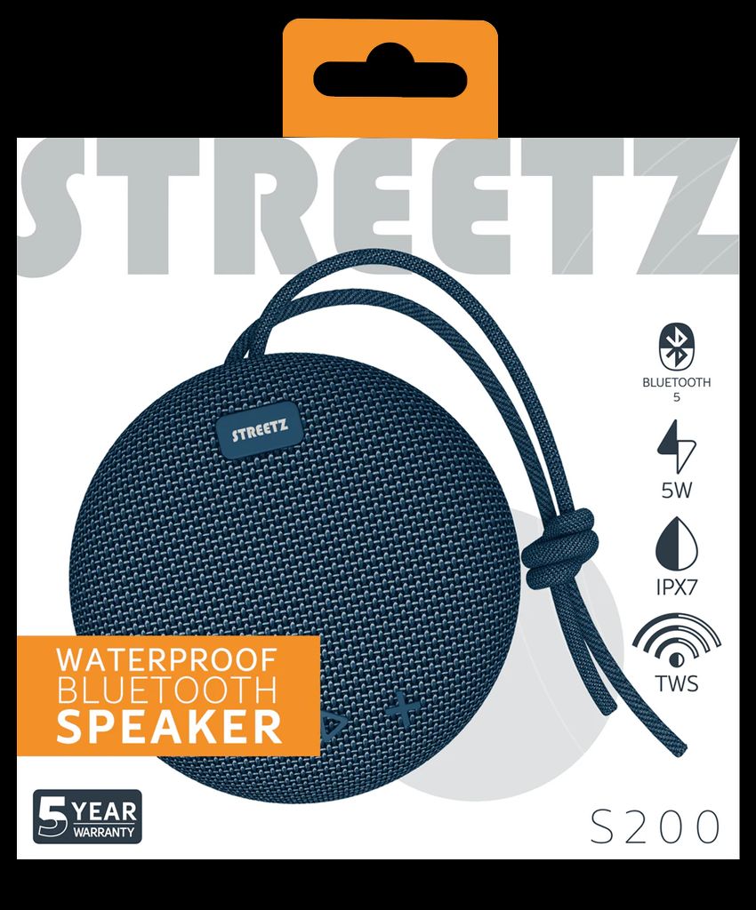 Streetz Vandtæt Bluetooth Højttaler, TWS, IPX7, 5W – Blå
