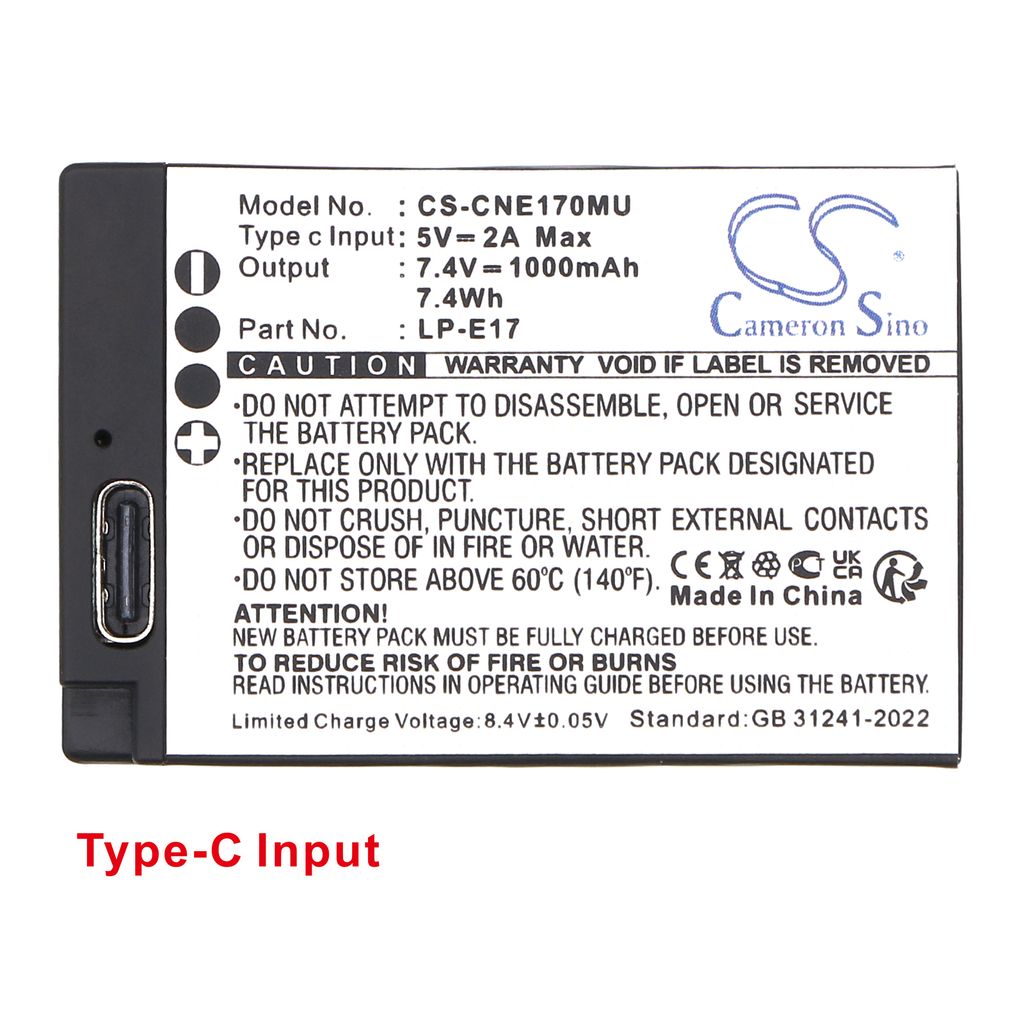 LP-E17 for Canon, 7.4V, 1000mAh