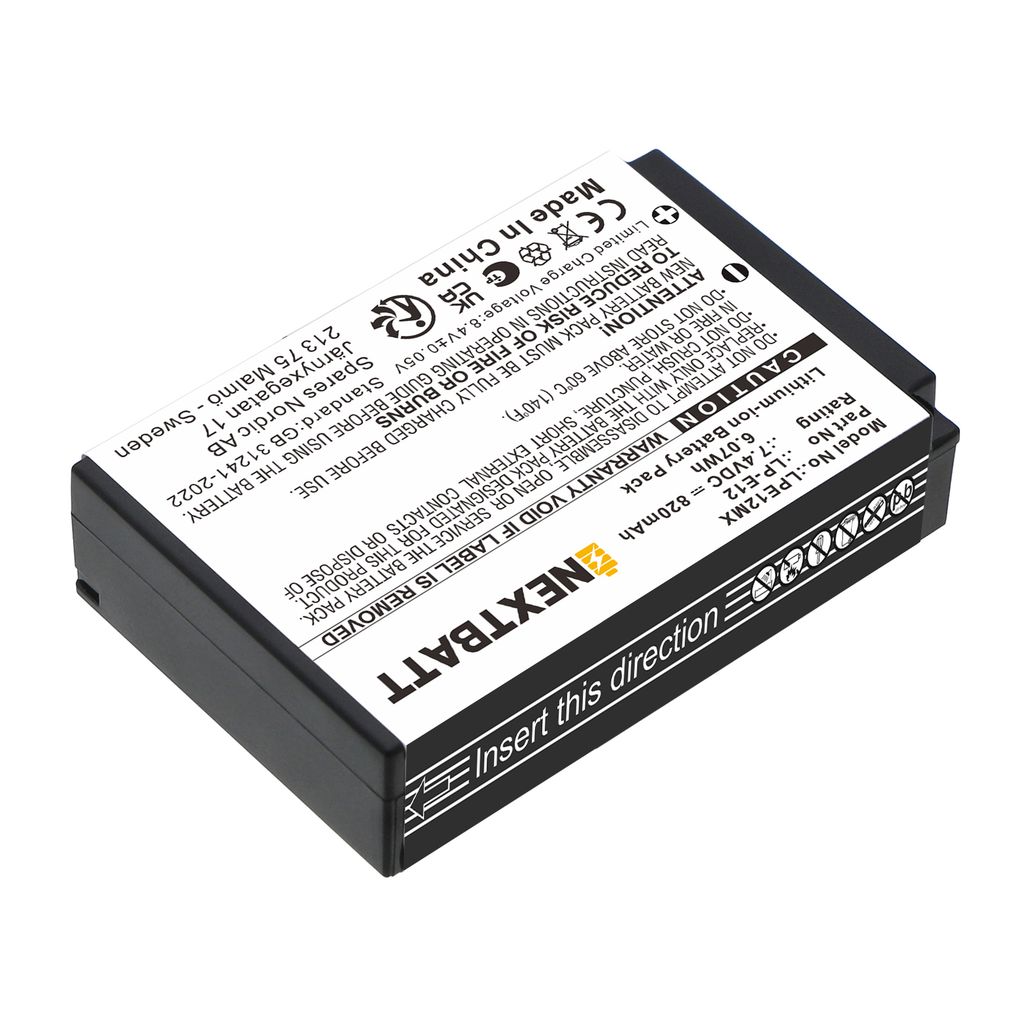 Canon LP-E12, EOS M etc. 820mAh, 7.4V akku