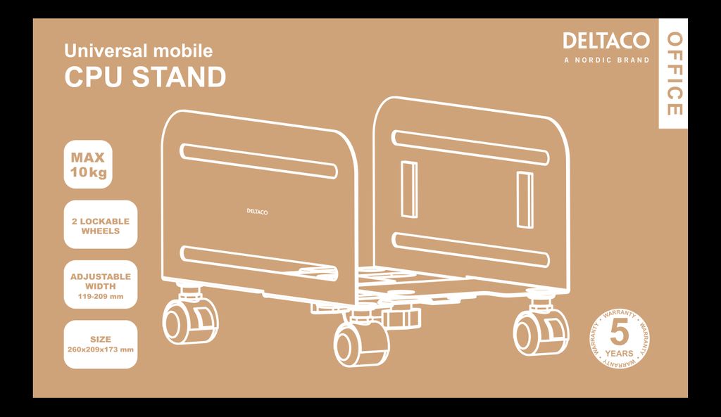 Deltaco OFFICE universellt datorstativ med hjul – svart