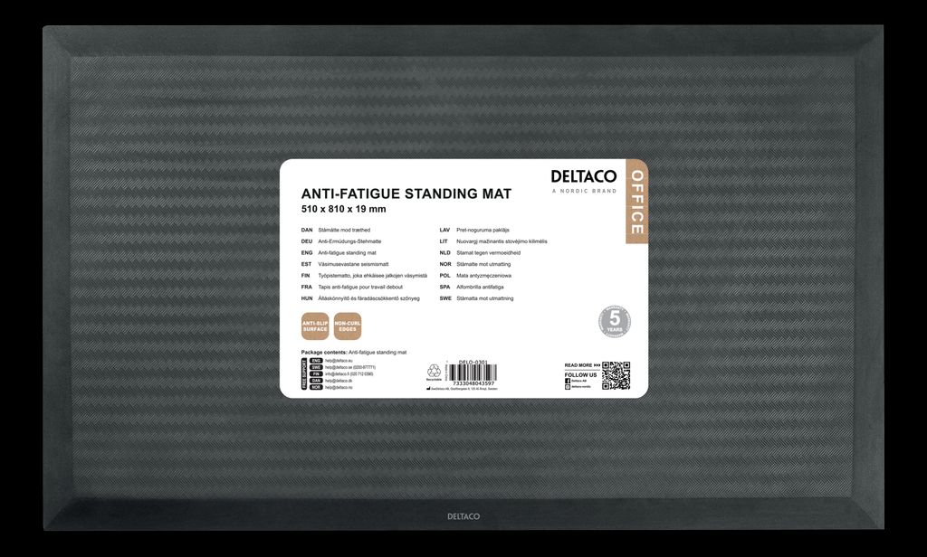 Deltaco ergonomisk ståmatta – svart 510 x 810 mm