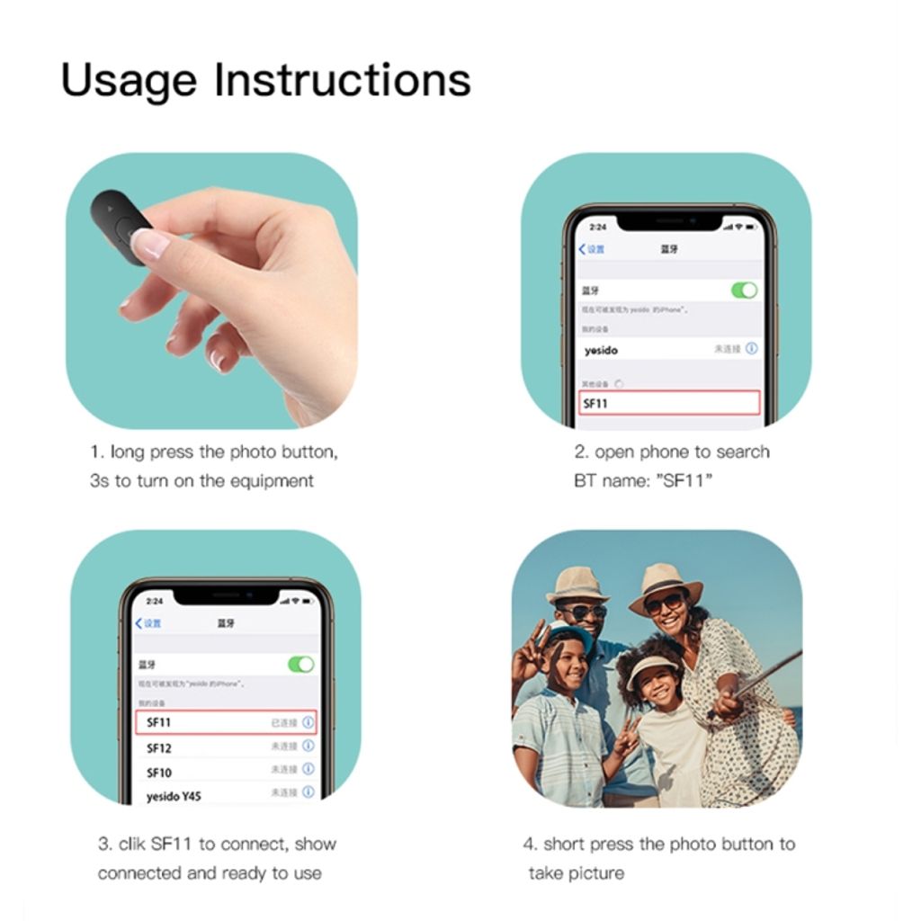 Yesido SF11 selfiestang / udtrækkeligt Bluetooth-stativ til mobiltelefon, 70 cm – Sort