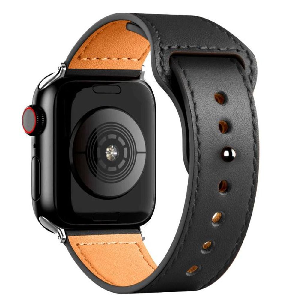 Urrem i ægte læder til Apple Watch 46/49/45/44mm – Sort