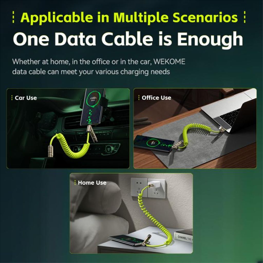 Multiport-opladerkabel USB-C/USB-A/Lightning 240W med sikkerhedshammer – sort