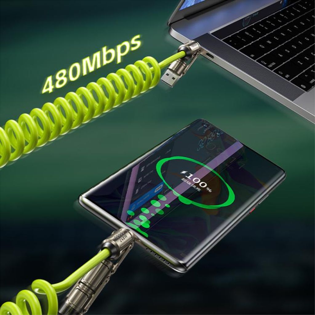 Multiport-opladerkabel USB-C/USB-A/Lightning 240W med sikkerhedshammer – sort