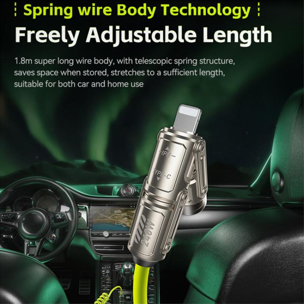 Multiport-opladerkabel USB-C/USB-A/Lightning 240W med sikkerhedshammer – sort