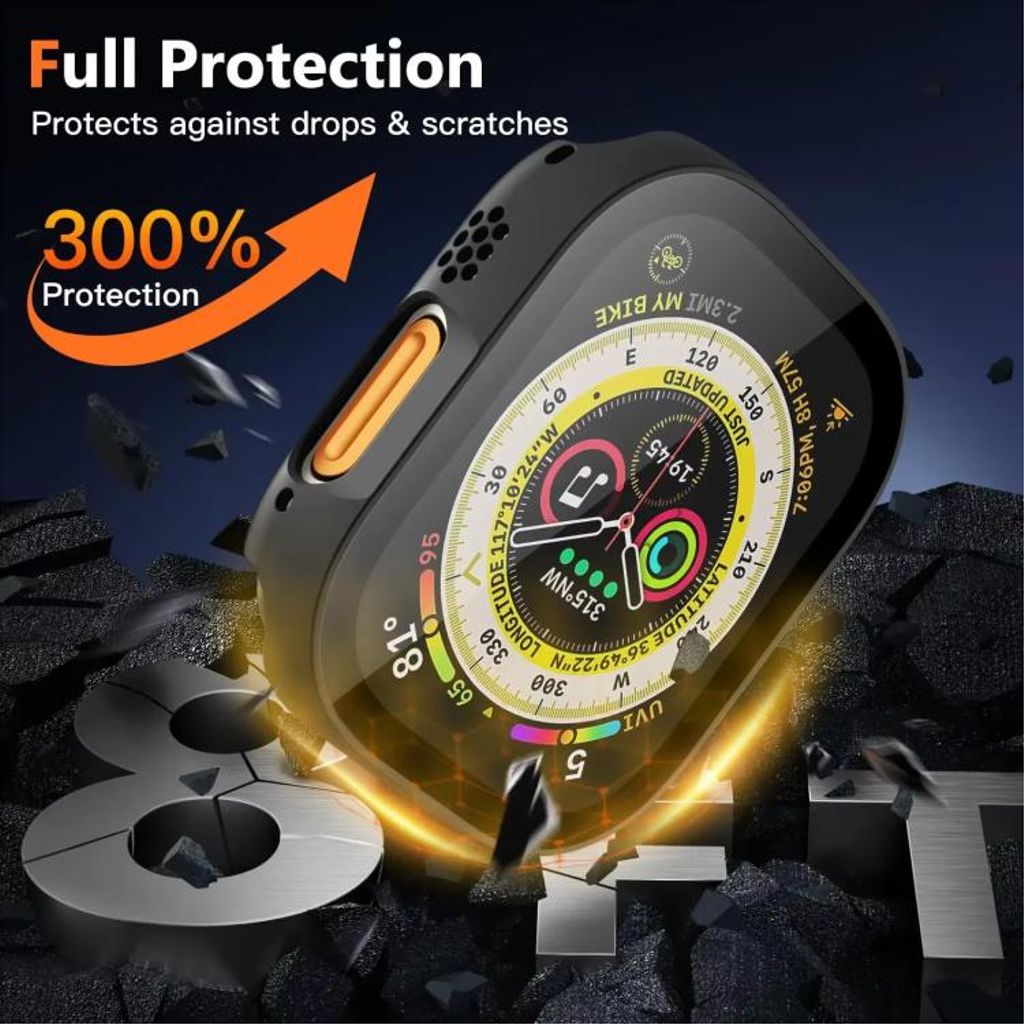 Apple Watch Series 11/10 46 mm deksel/skjermbeskytter i herdet glass/plast – svart