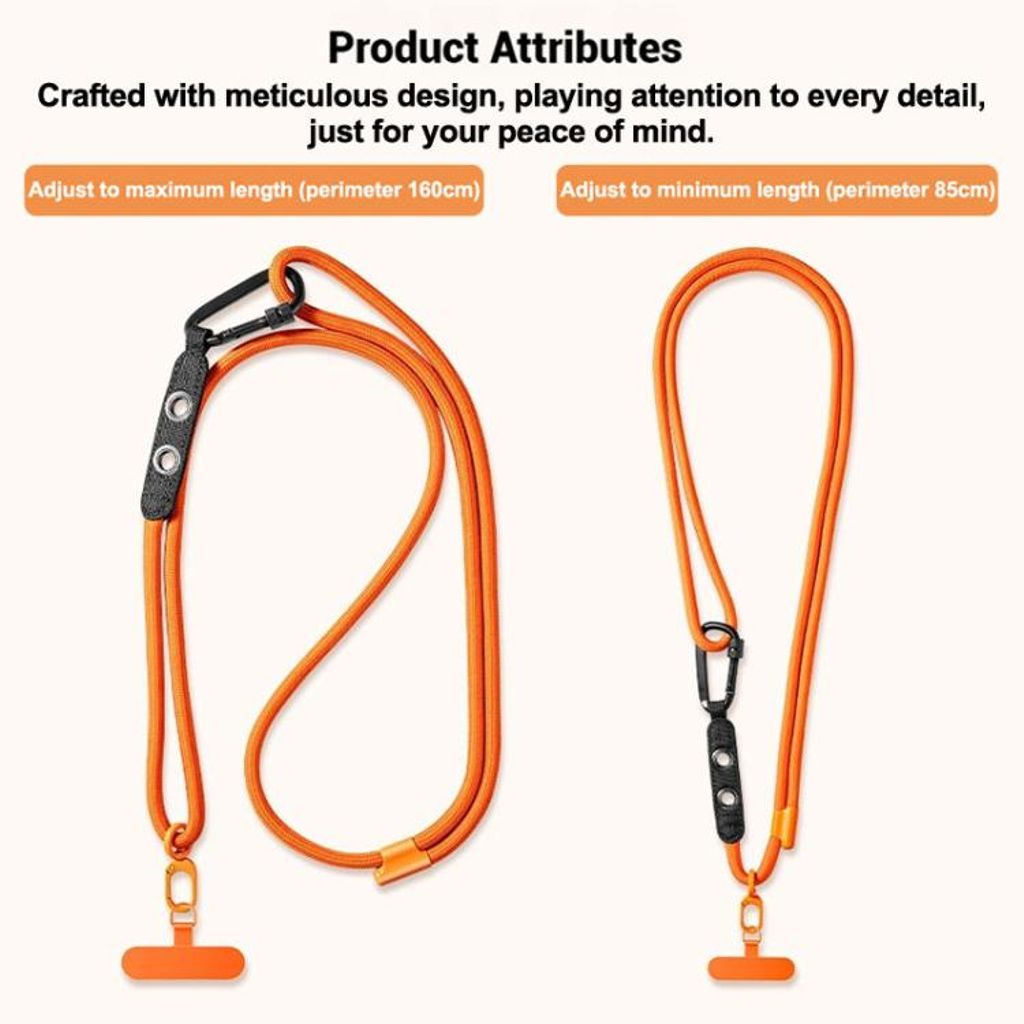 Justerbar mobiltelefonstropp med karabinkrok – svart