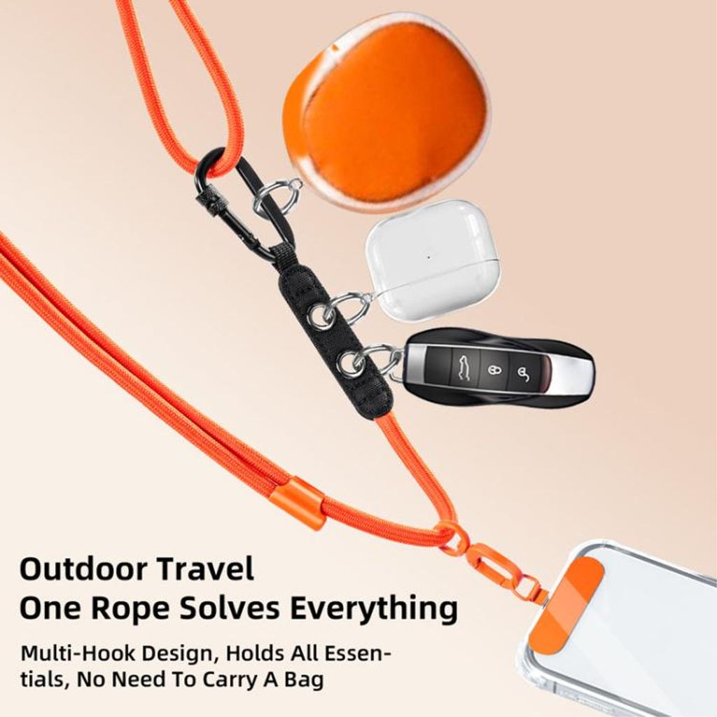 Justerbar mobiltelefonstropp med karabinkrok – svart