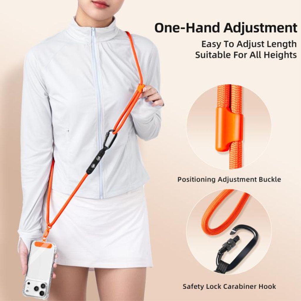 Justerbar mobiltelefonstropp med karabinkrok – svart