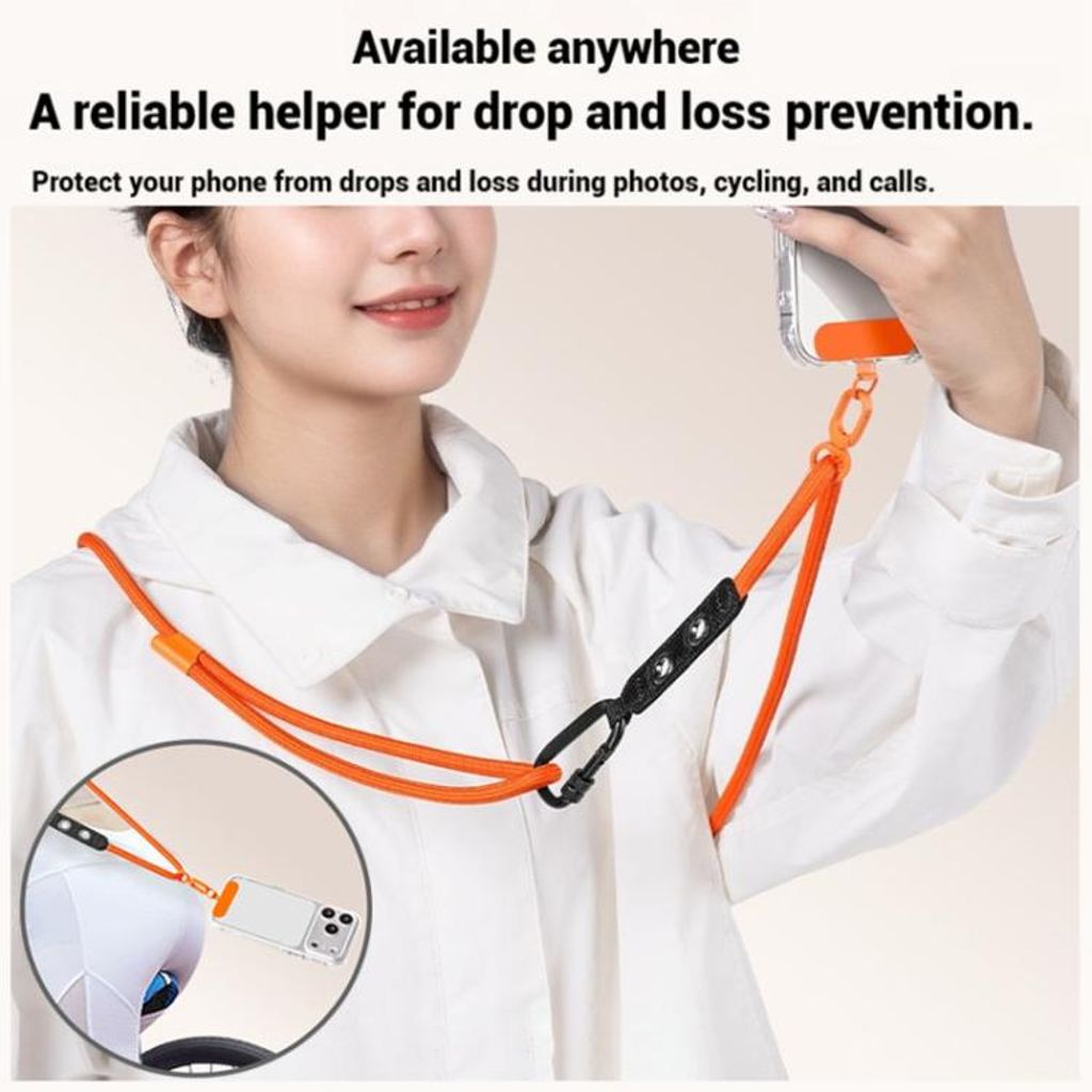 Justerbar mobiltelefonstropp med karabinkrok – svart