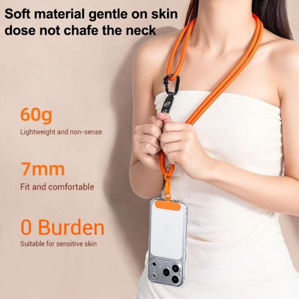 Justerbar mobiltelefonstropp med karabinkrok – svart