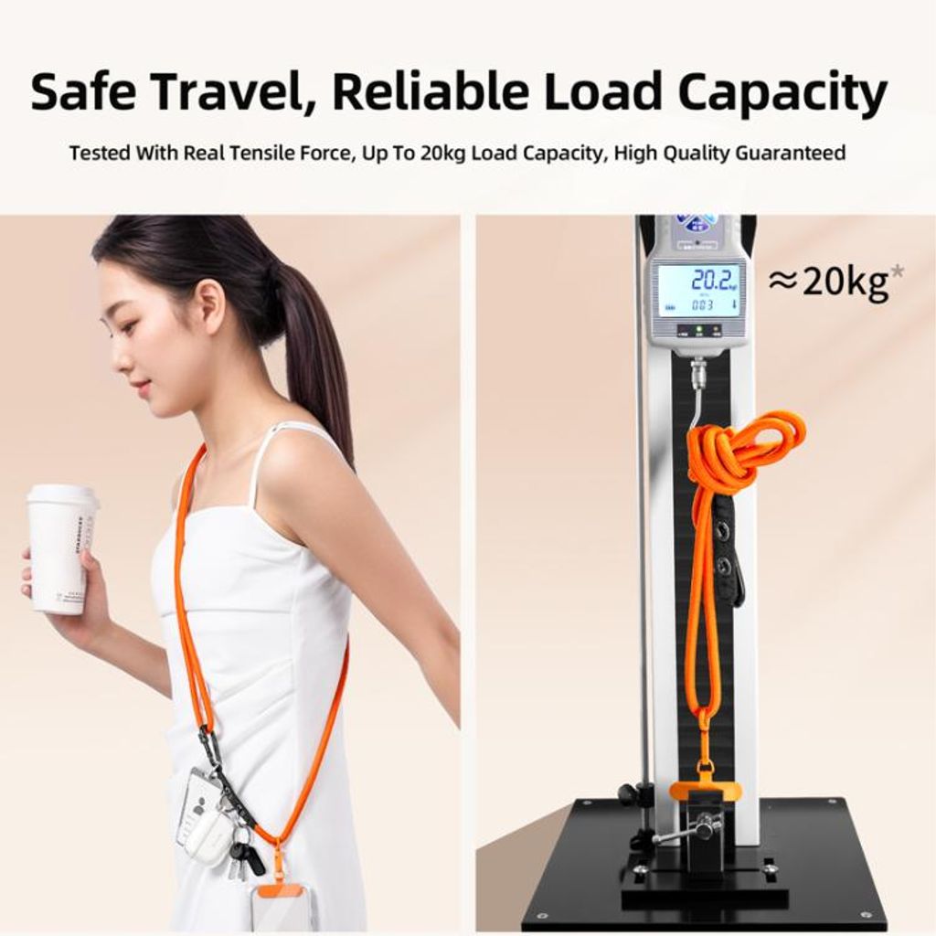 Justerbar mobiltelefonstropp med karabinkrok – svart