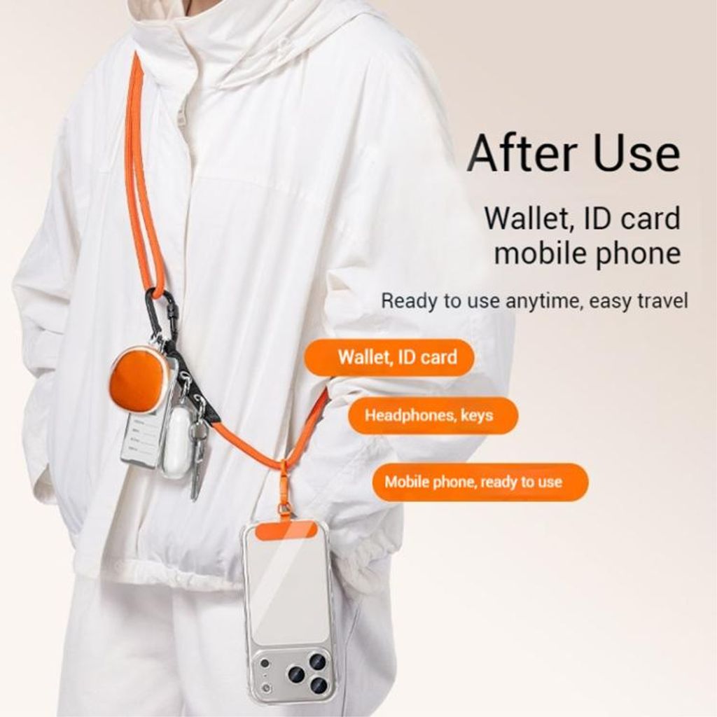 Justerbar mobiltelefonstropp med karabinkrok – svart