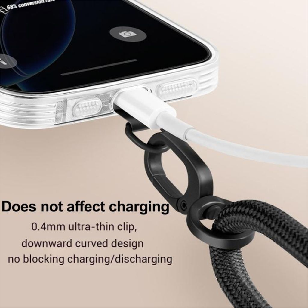 Justerbar mobiltelefonstropp med karabinkrok – svart