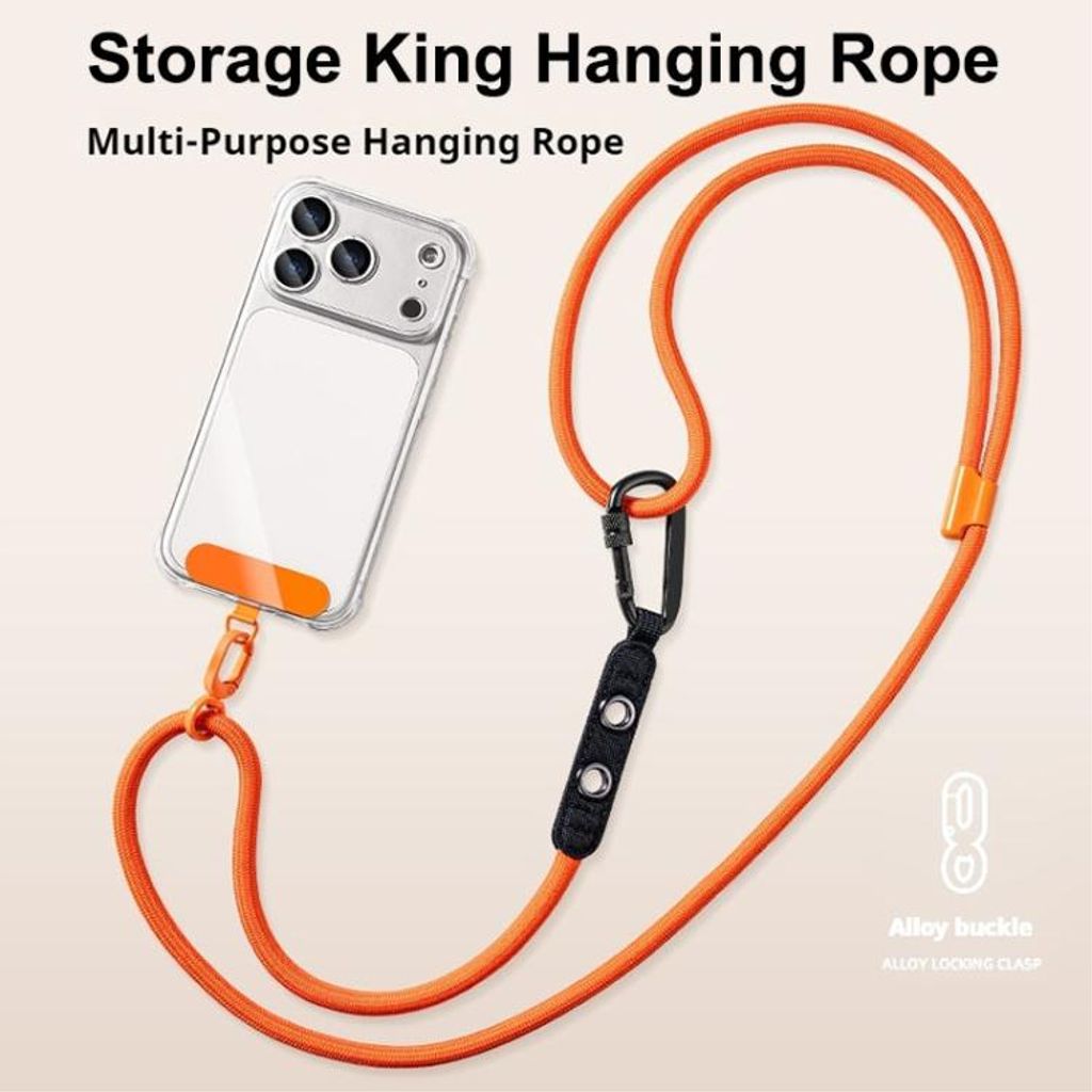 Justerbar mobiltelefonstropp med karabinkrok – svart