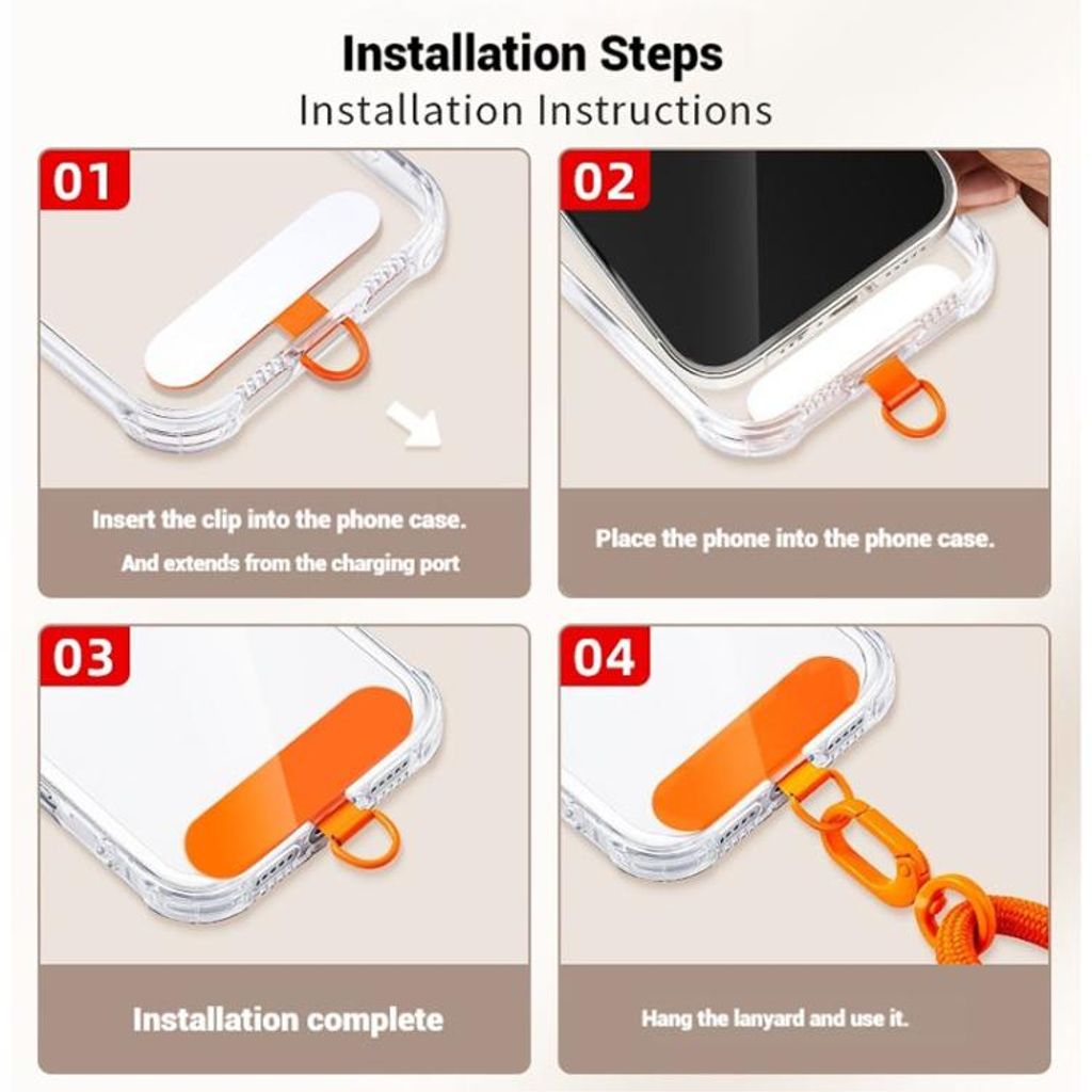 Justerbar mobiltelefonstropp med karabinkrok – svart