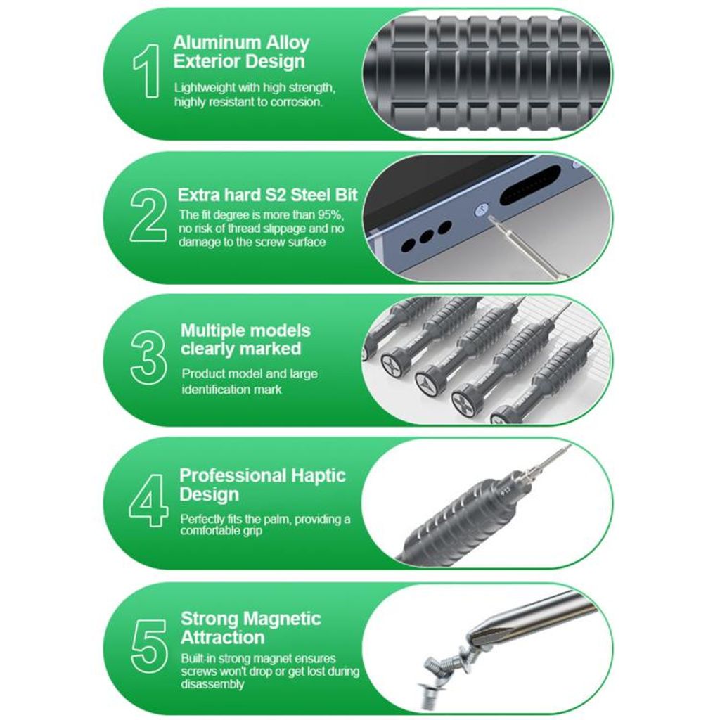 RELIFE RL-730A 5-i-1 skrutrekkersett i aluminiumslegering