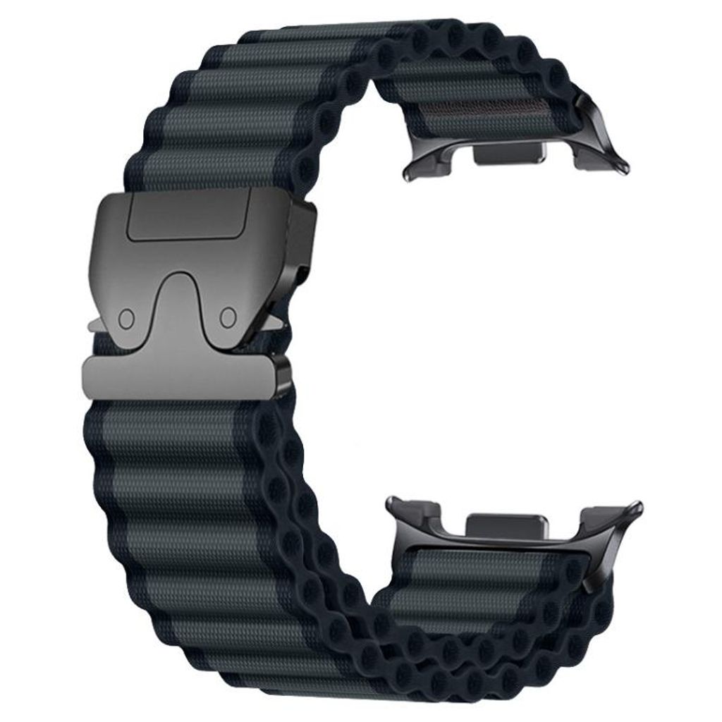 Samsung Galaxy Watch8/Watch8 Classic Kellonranneke Nylon – Tummanharmaa/Musta