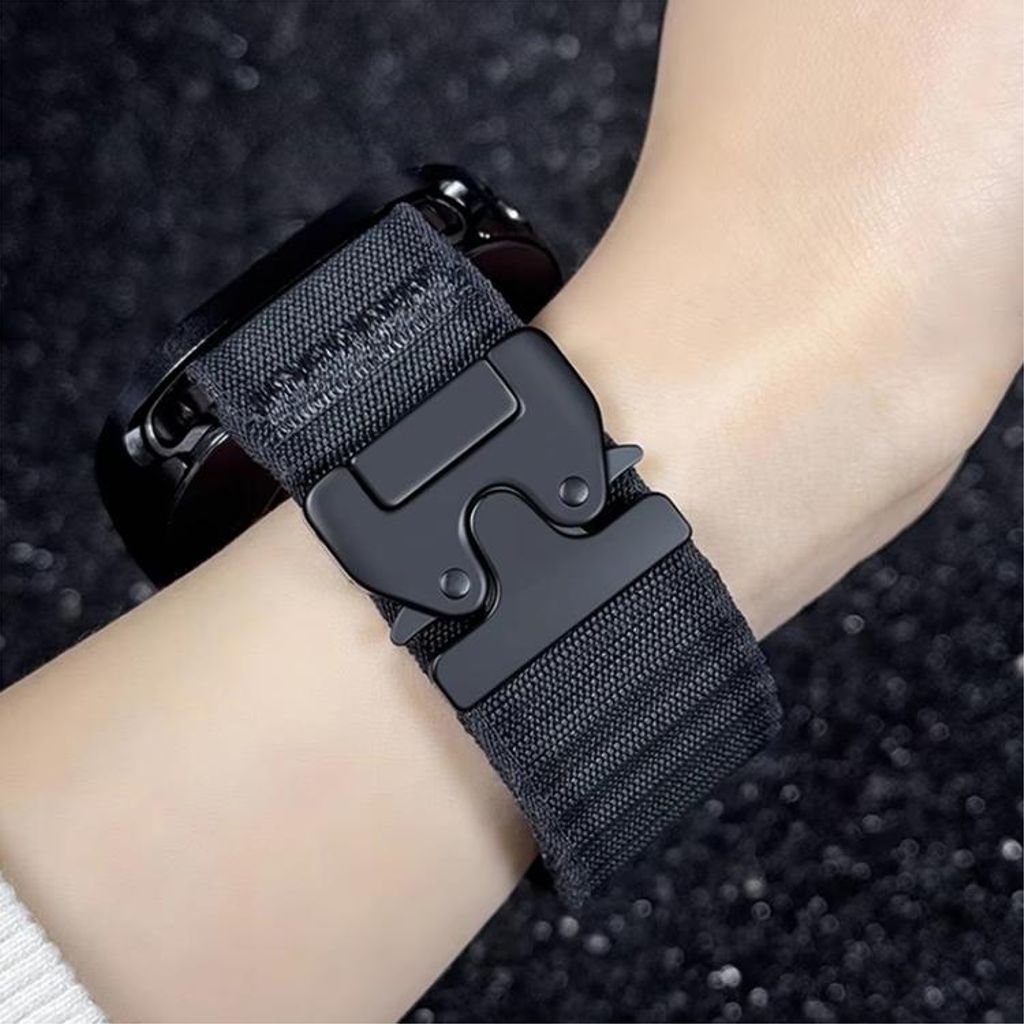 Samsung Galaxy Watch8/Watch8 Classic Kellonranneke Nylon – Tummanharmaa/Musta