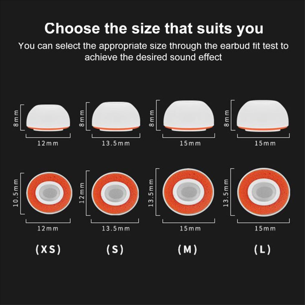 XDcase silikon öronproppar till AirPods Pro 1/2, 4 par XS/S/M/L – Vit/Orange