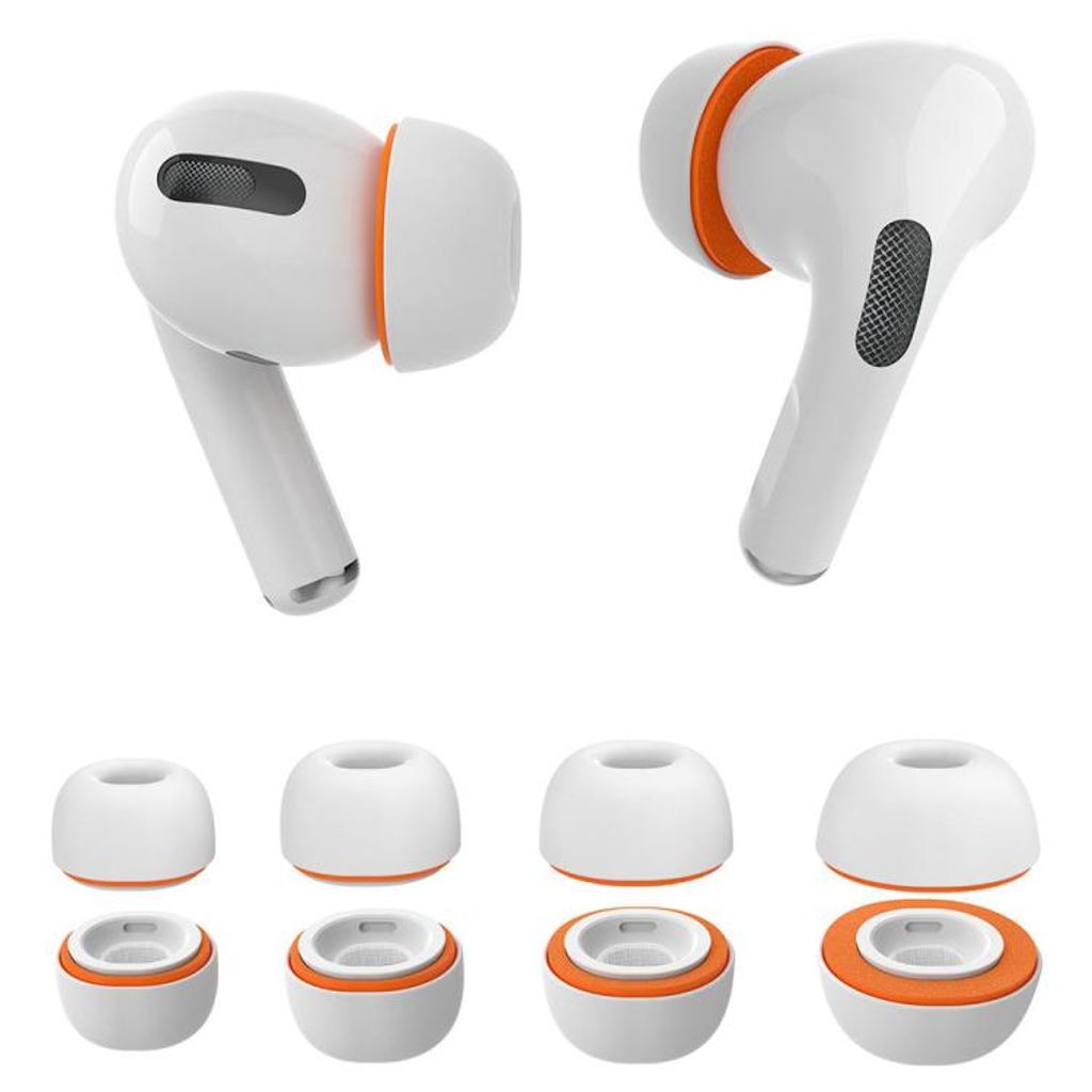 XDcase silikon öronproppar till AirPods Pro 1/2, 4 par XS/S/M/L – Vit/Orange