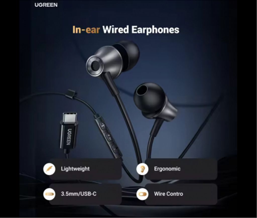 UGREEN EP105 handsfree hodetelefoner med kabel USB-C – svart