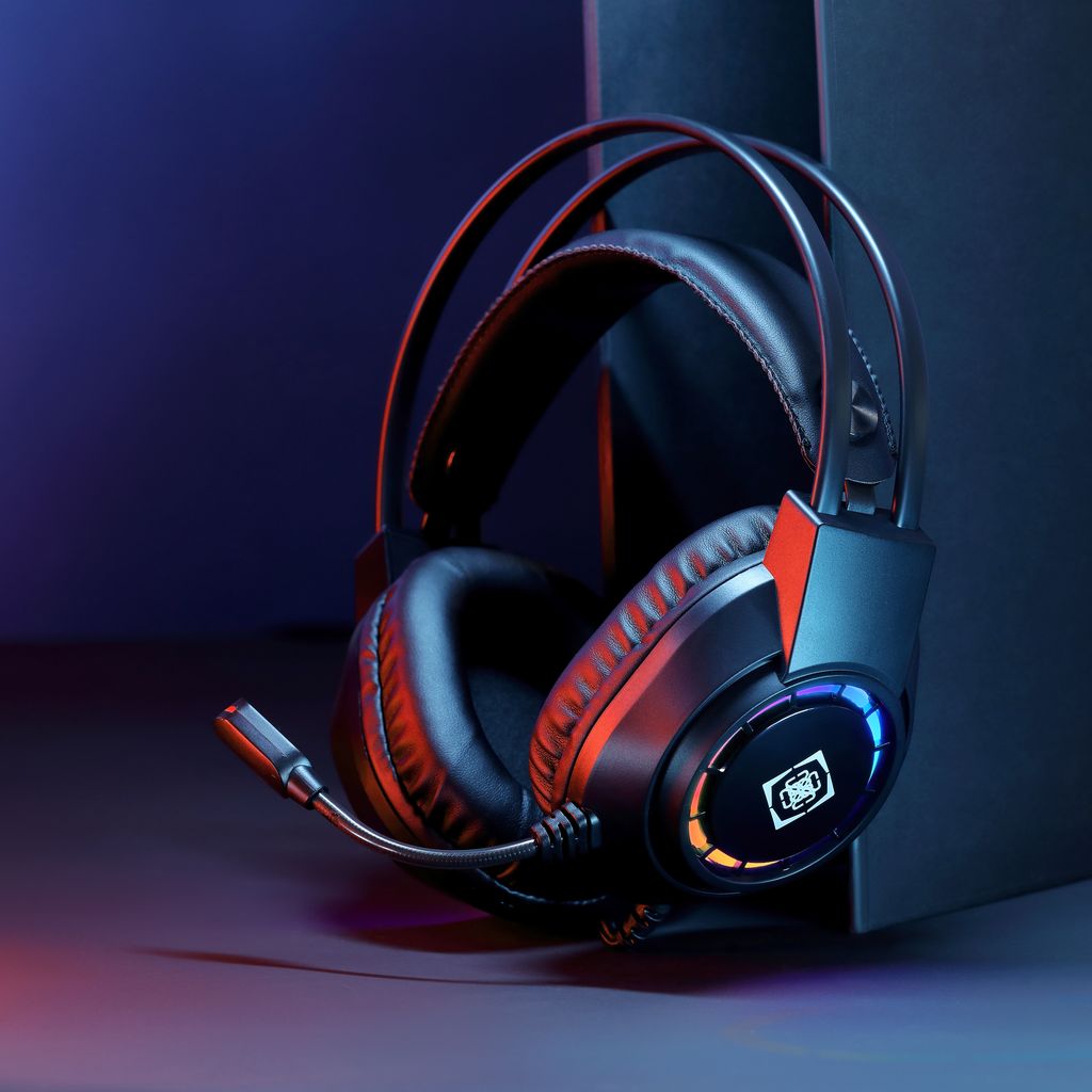 Outlet Deltaco Gaming DH220 stereo headset, USB, RGB - sort