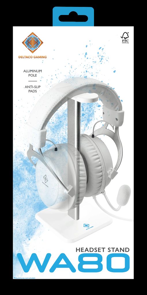 DELTACO Gaming headsetstativ i aluminium – vit