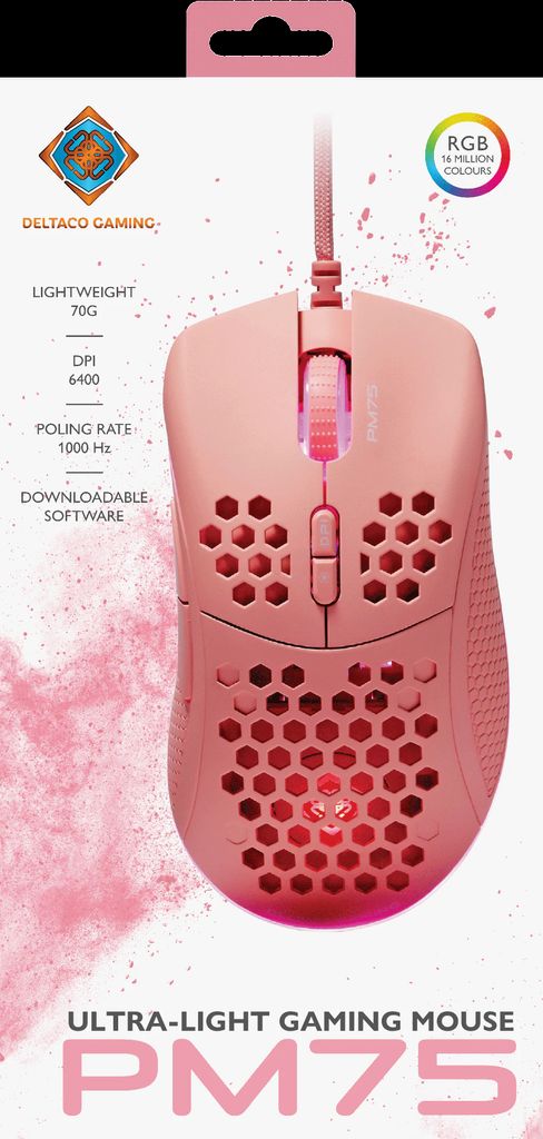 Deltaco Gaming PM75 ultralet gamingmus med RGB – pink