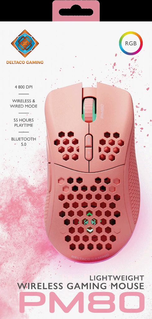 Deltaco Gaming PM80 Trådløs Ultralet Gamingmus med RGB - Pink