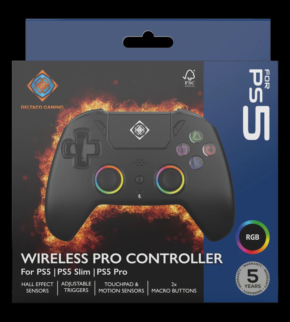 Deltaco Gaming Trådløs Controller til PS5/PS5 Slim/PS5 PRO/PC - Sort