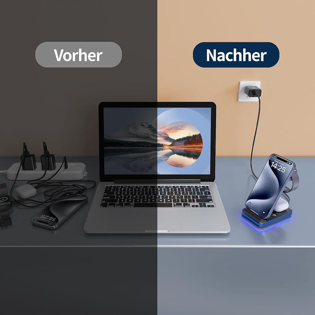 SiGN 3-in-1 Qi-Ladestation (kabellos, 15 W) – Schwarz