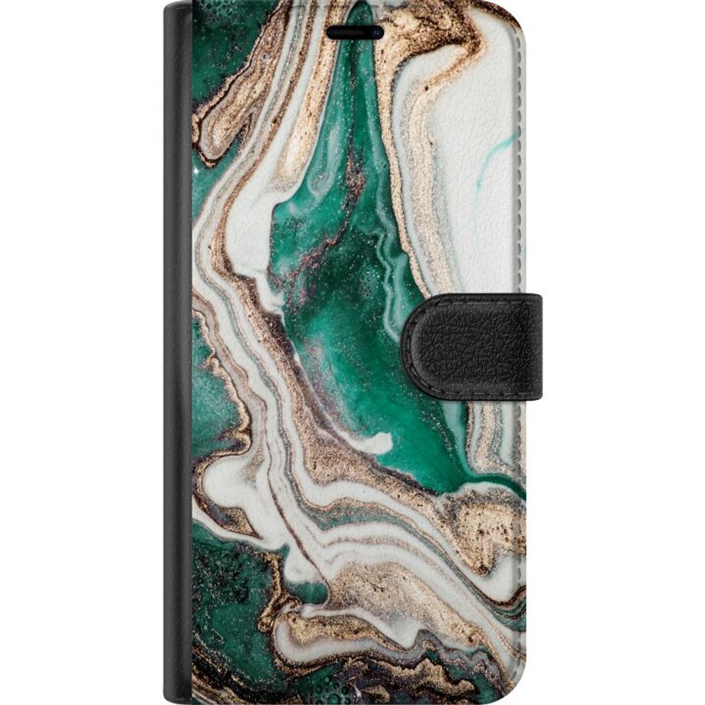Google Pixel 11 Pro Musta Lompakkokotelo Grön / Guld marmor