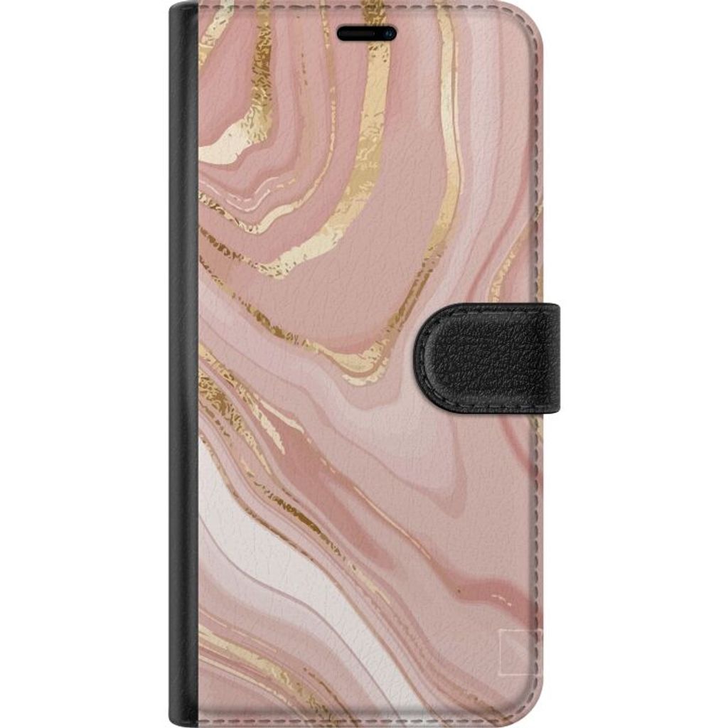 Google Pixel 11 Pro XL Musta Lompakkokotelo Ljusrosa marmor