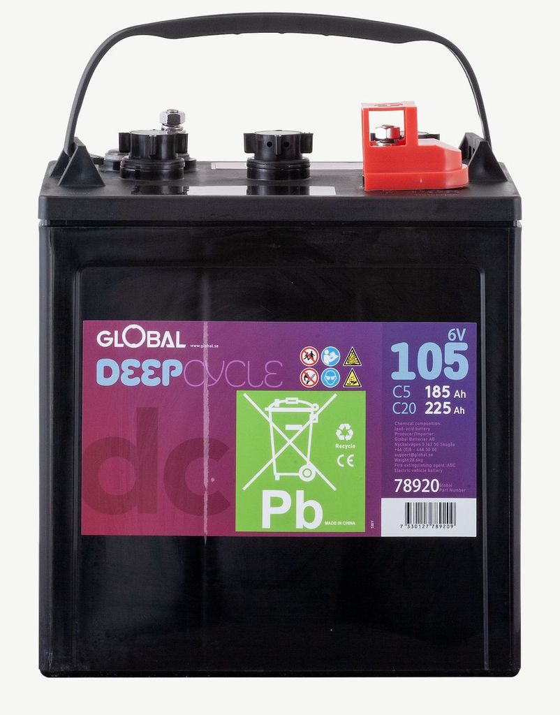 Global 6V 225Ah L-105 Traktionsbatteri 260x180x280mm