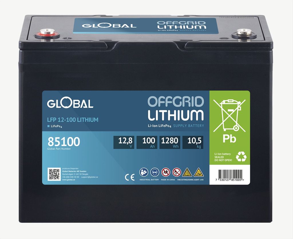 Global LiFePO4 Batteri 12,8V 100Ah 330x173x220mm