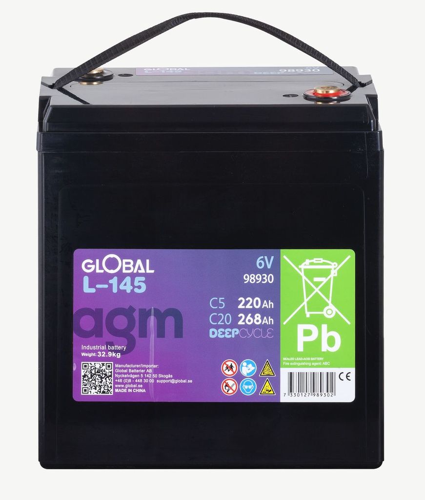 Global 6V 268Ah L-145 DC AGM Traktionsbatteri 260x180x268mm