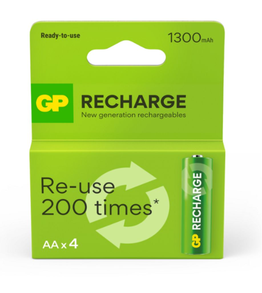 GP Recharge AA-batterier 1300mAh 4-pakning