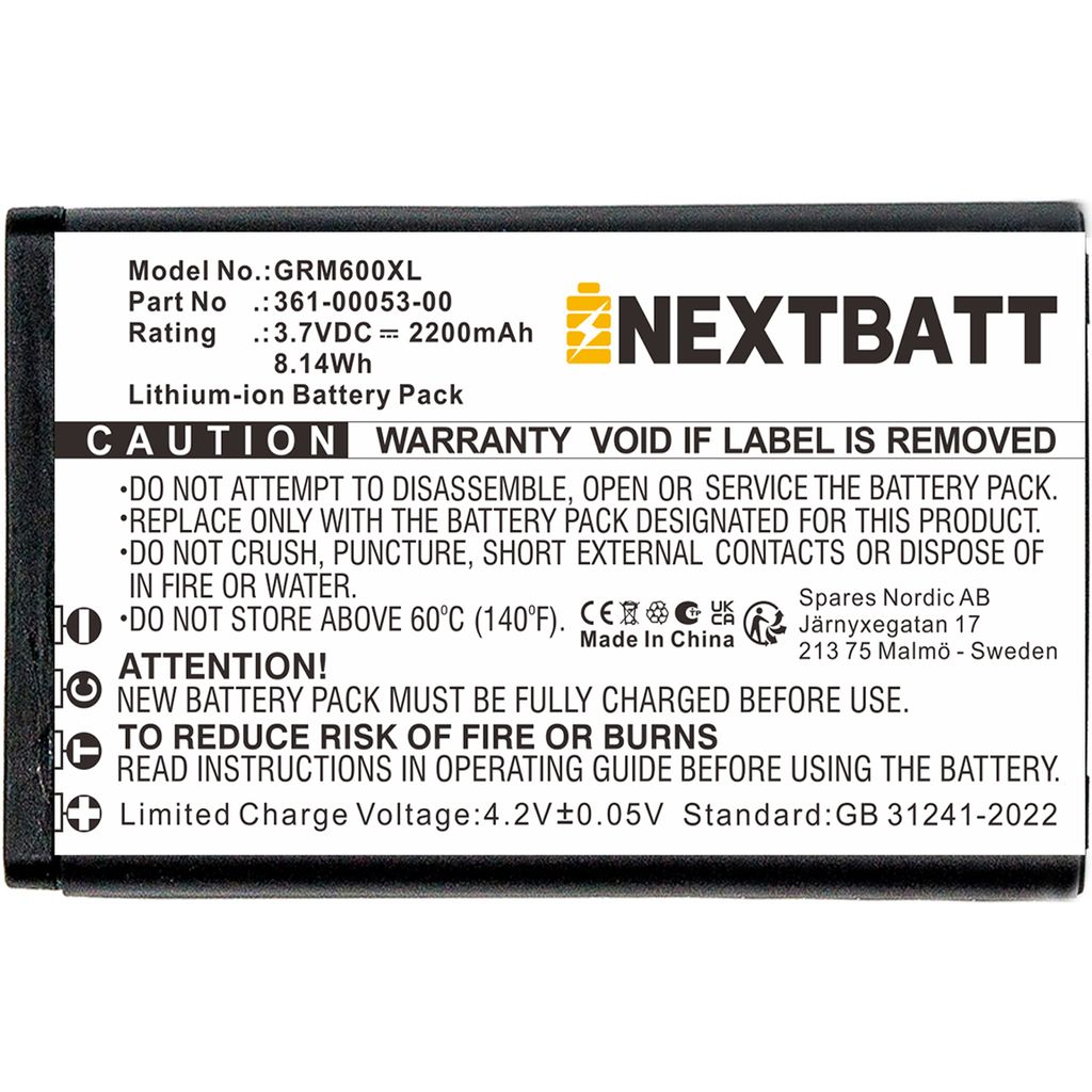 010-11599-00 for Garmin, 3.6(3.7V), 2200 mAh