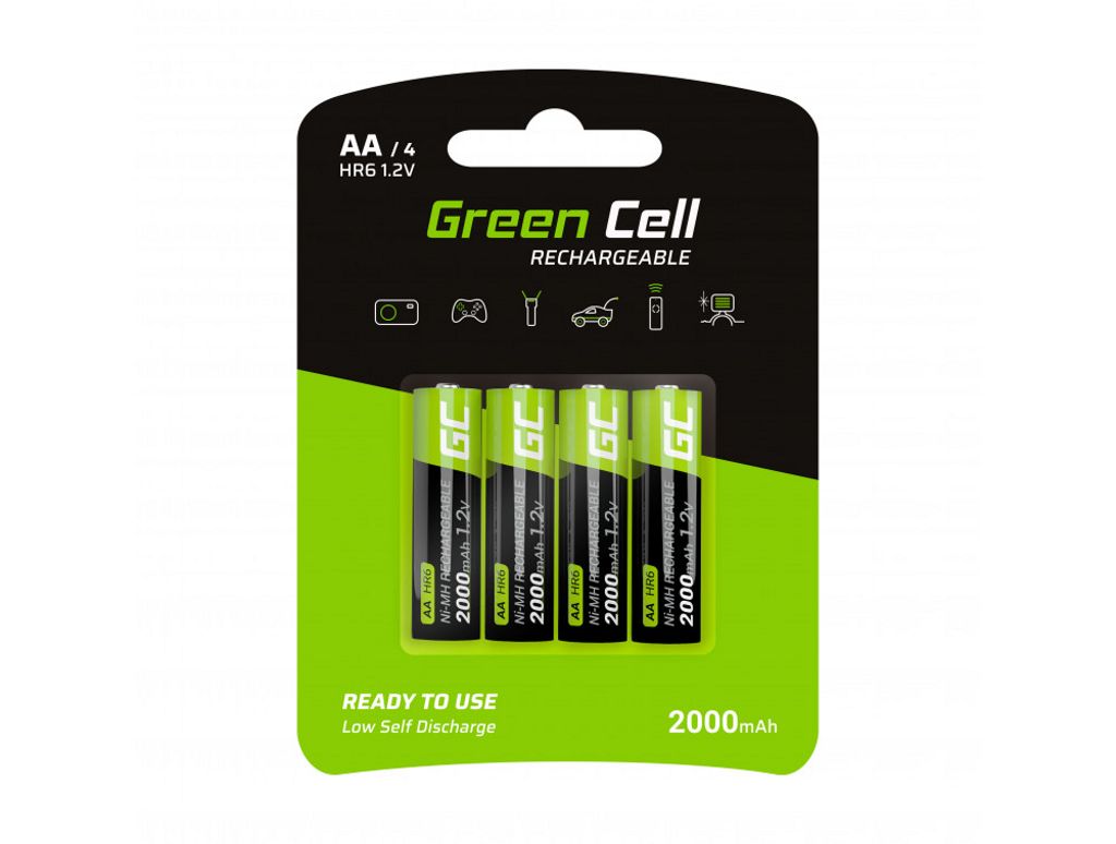 Green Cell Rechargeable AA-Akku 2000mAh, 1.2V, 4 kpl