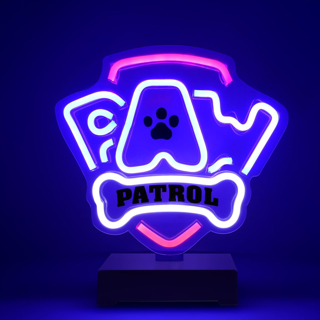 Paw Patrol Logo Neon LED-lampa på fot – Flerfärgad