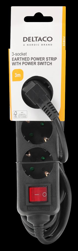 Jordet stikdåse med tænd/sluk-knap, 3x CEE 7/3 & 1x CEE 7/7, 3m – Sort