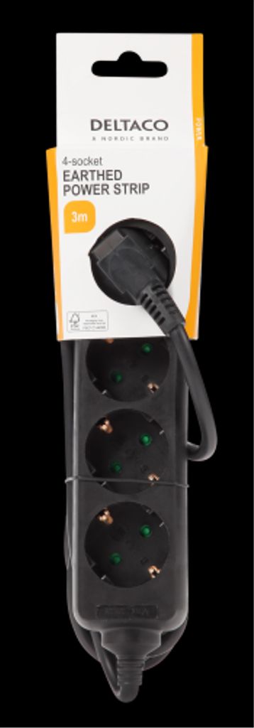 Deltaco Earthed power strip, 4xCEE 7/3, 1xCEE 7/7, child protected, 3m - Black