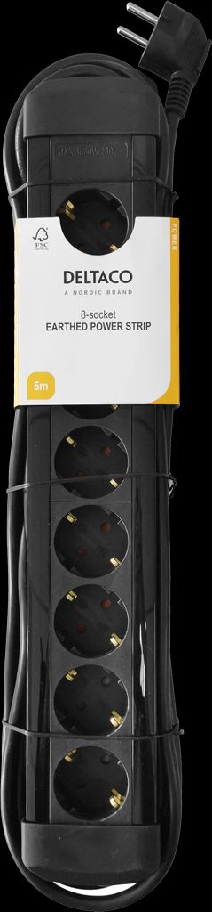 Outlet 8xCEE 7/3 outlets, 1xCEE 7/7, 5m cable - Sort
