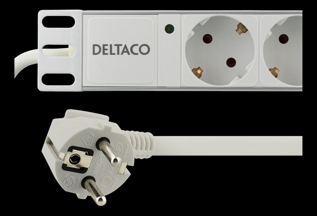 Power strip 8xCEE 7/3, 1xCEE 7/7, 2m kabel - Hvit