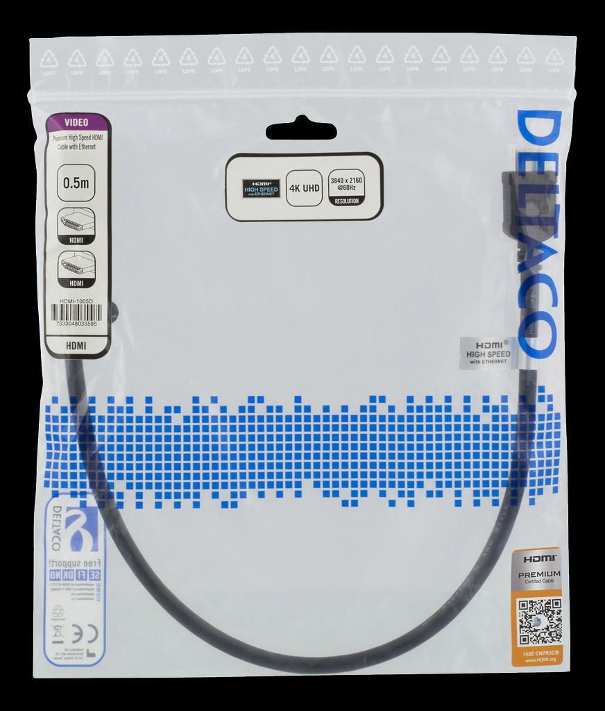 High-Speed Premium HDMI kabel, 0,5m, 4K UHD, Ethernet - Sort